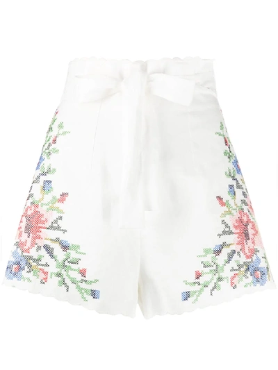 Shop Zimmermann Floral Embroidered Shorts In White