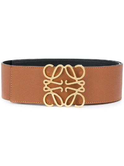Shop Loewe Logo Buckle Leather Belt In Brown