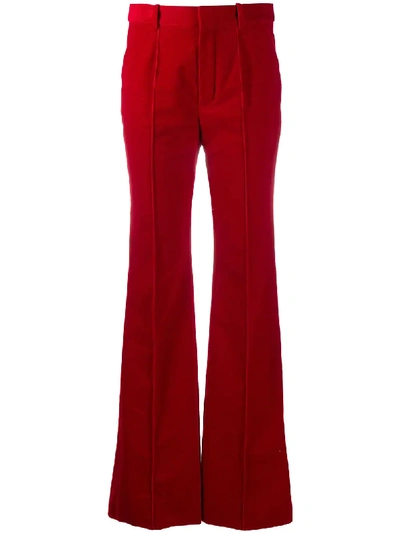 Shop Saint Laurent High-waisted Straight-leg Trousers In Red