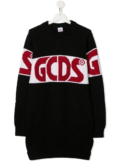 Shop Gcds Logo Long Knit Jumper In Black