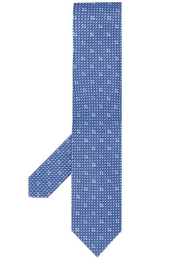 Shop Ferragamo Gancio Woven Print Tie In Blue