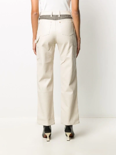 Shop Andersson Bell Mabel Faux Leather Carpenter Pants In Ivory