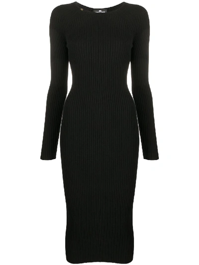 Shop Elisabetta Franchi Long-sleeve Fitted Midi Dress In Black