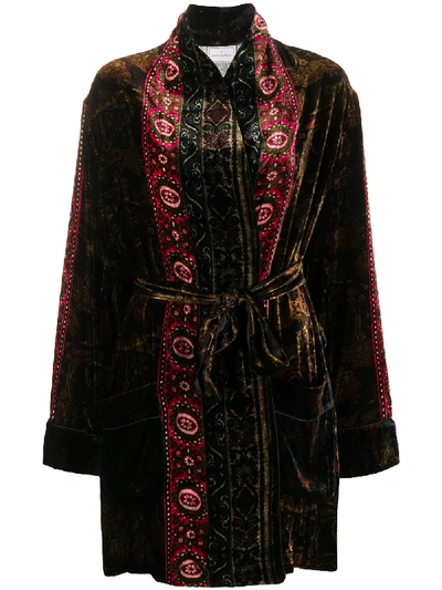 Shop Pierre-louis Mascia Mixed-print Belted Coat In Brown