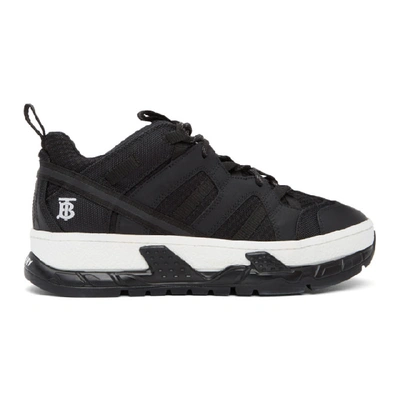 Shop Burberry Black Leather Union Sneakers