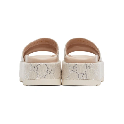 Shop Gucci Off-white Gg Lame Platform Sandals In 9077 Garden