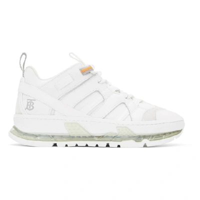 Shop Burberry White Nubuck Union Sneakers