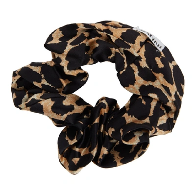 Shop Ganni Black And Brown Leopard Scrunchie In 943 Leopard