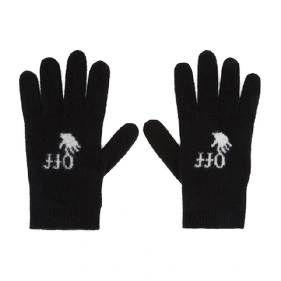 Shop Off-white Black Wool Logo Gloves In 1001 Blkwhi