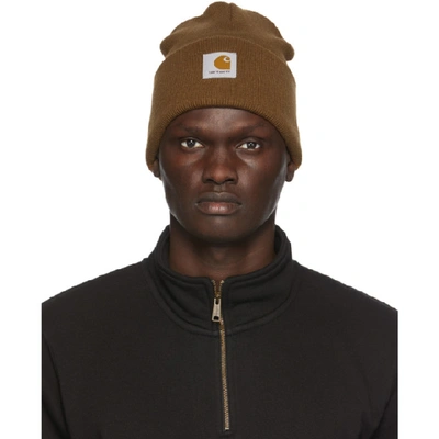 Carhartt Logo-patch Beanie In Hz00 Brown