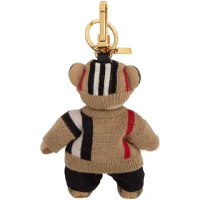 Shop Burberry Beige Icon Check Thomas Trench Keychain In Multi