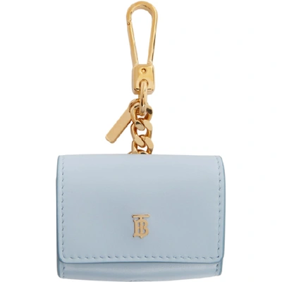 Shop Burberry Blue Leather Airpods Pro Case In Pale Blue