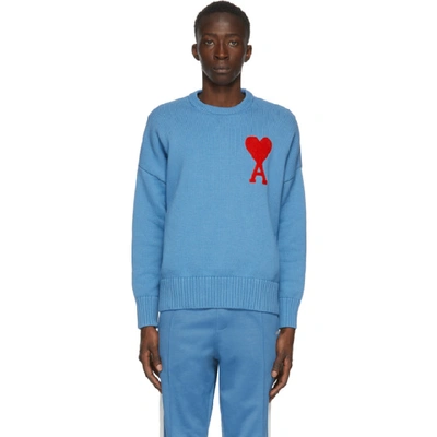 Shop Ami Alexandre Mattiussi Blue Ami De Coeur Crewneck Sweater In Blue 400