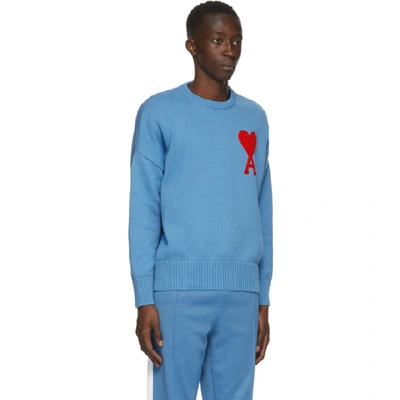 Shop Ami Alexandre Mattiussi Blue Ami De Coeur Crewneck Sweater In Blue 400