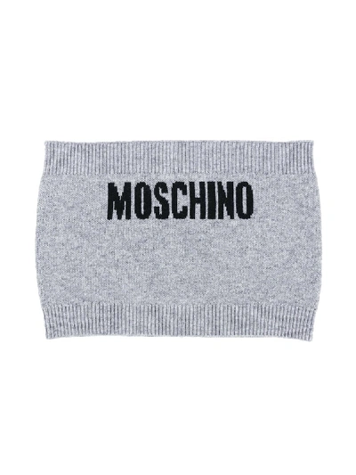 Shop Moschino Contrast Logo Scarf In Grey