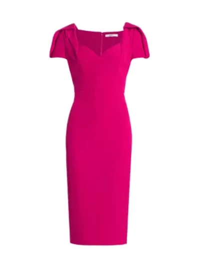 Shop Badgley Mischka Pleated-sleeve Crepe Sheath Dress In Raspberry