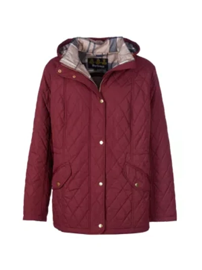 Shop Barbour Millfire Quilted Jacket In Cabernet Oatmeal Tartan