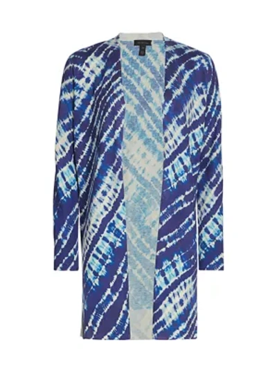 Shop Saks Fifth Avenue Collection Tie Dye Open Silk & Cashmere Duster Cardigan In Cobalt Blue