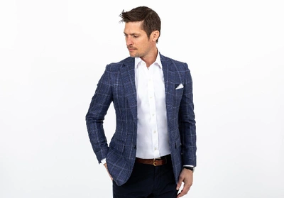 Shop Ledbury Men's Dark Blue Bonnett Check Sport Coat Wool