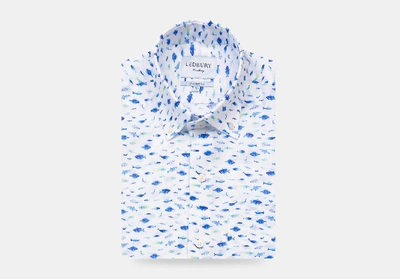 Shop Ledbury Men's Cobalt Short Sleeve Linen Fenbrook Print Casual Shirt Cobalt Blue Cotton/linen
