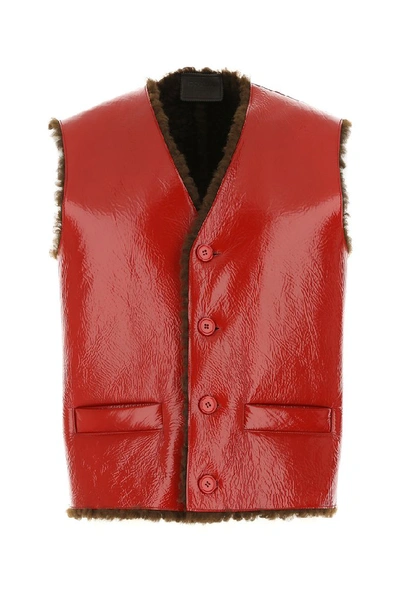 Shop Prada Shearling Trimmed Vest In Red