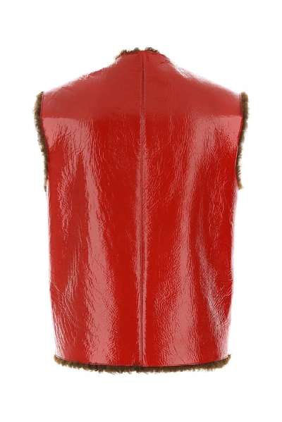 Shop Prada Shearling Trimmed Vest In Red