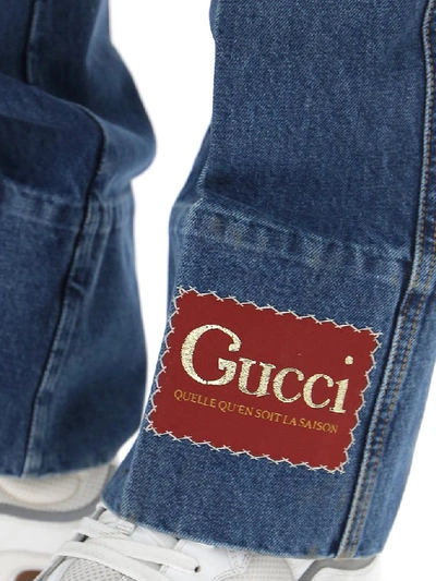 Shop Gucci Flared Marble Washed Denim Jeans In Blue