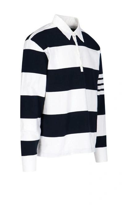 Shop Thom Browne Striped Rugby Polo Shirt In Blue