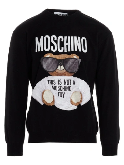 Shop Moschino Teddy Embroidered Sweater In Black