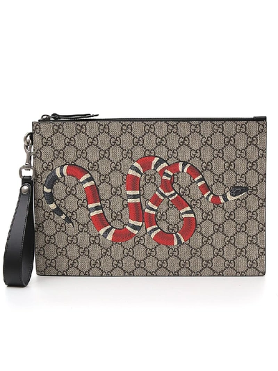 Shop Gucci Gg Supreme Kingsnake Bestiary Pouch In Beige