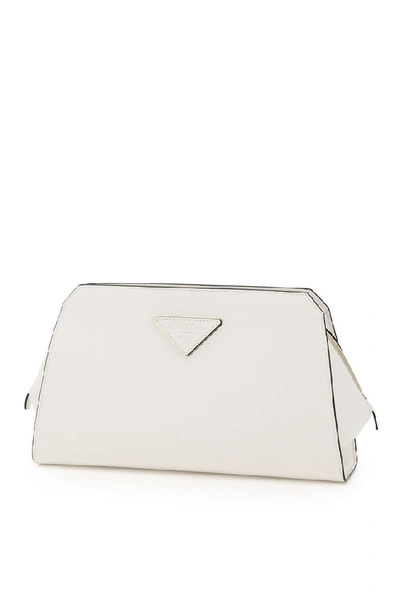 Shop Prada Logo Plaque Pouch In White