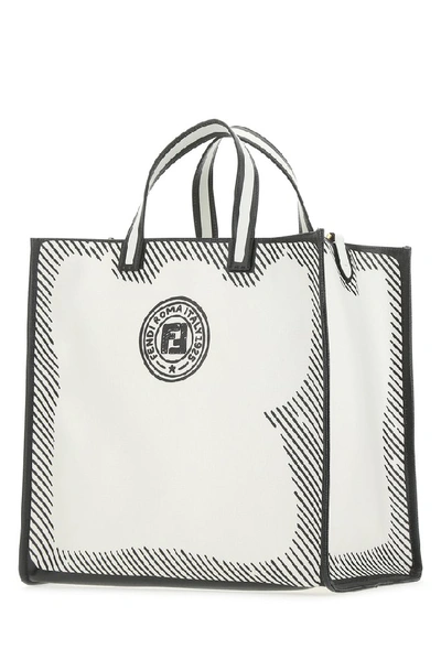 Shop Fendi Logo Stamp Shopper Bag In White