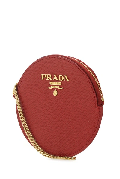 Shop Prada Logo Chain Coin Pouch In Red
