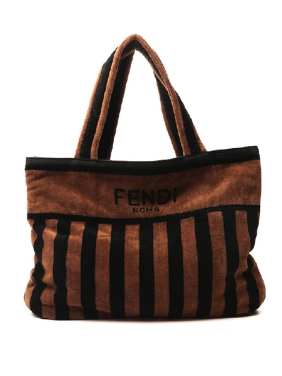 Shop Fendi Towel Tote Bag In Brown