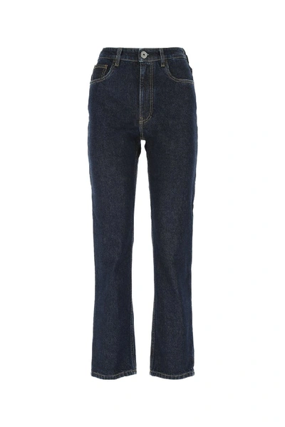 Shop Prada Logo Denim Jeans In Blue