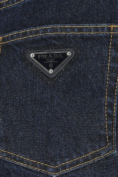 Shop Prada Logo Denim Jeans In Blue