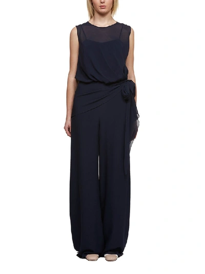 Shop Max Mara Jabot Jumpsuit In Blue