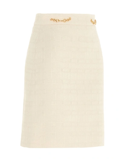 Shop Gucci Horsebit Tweed Skirt In White