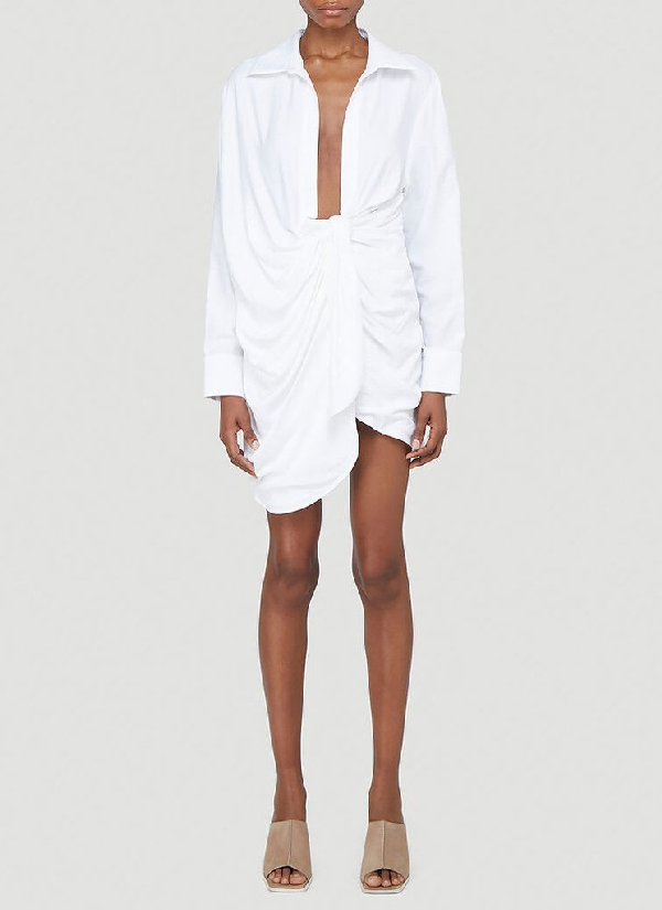 jacquemus bahia knotted cotton mini dress