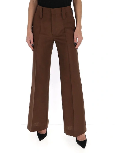 Shop Prada Flared Pants In Brown
