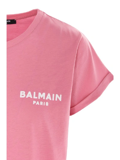 Shop Balmain Flocked Logo T In Pink