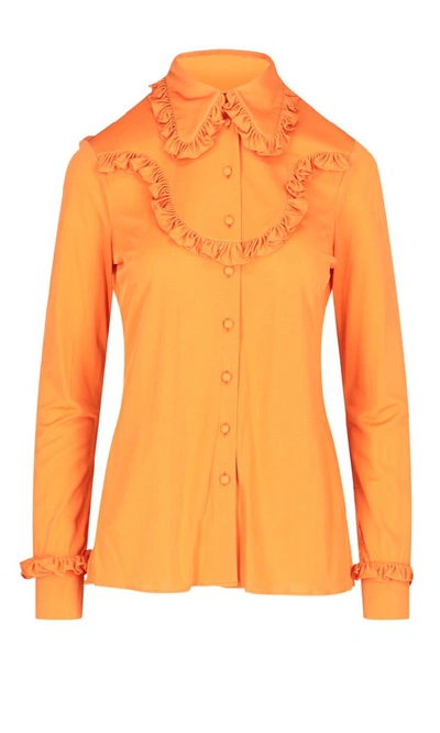 Shop Prada Ruffled Shirt In Orange