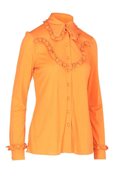 Shop Prada Ruffled Shirt In Orange