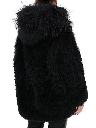 Shop Prada Hooded Fur Coat In Black