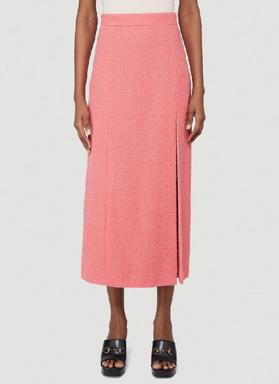 Shop Gucci Tweed Slit Midi Skirt In Pink