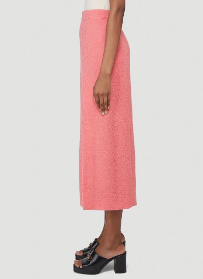 Shop Gucci Tweed Slit Midi Skirt In Pink
