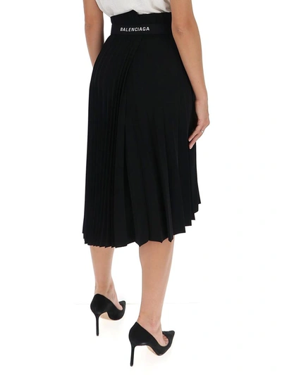 Shop Balenciaga Asymmetric Pleated Skirt In Black