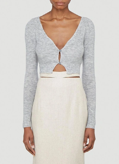 Shop Jacquemus Alzou Cropped Knitted Cardigan In Grey