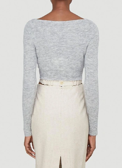 Shop Jacquemus Alzou Cropped Knitted Cardigan In Grey