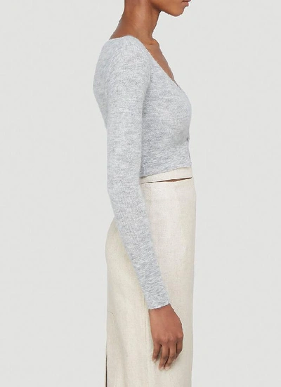 Shop Jacquemus Alzou Cropped Knitted Cardigan In Grey